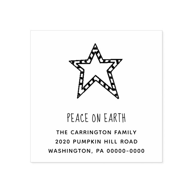 Peace on Earth Star Handlettered Name Address Rubber Stamp (Imprint)