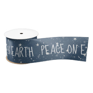 PEACE ON EARTH Text With Stars Satin Ribbon