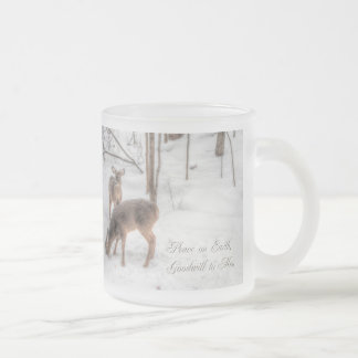 Peace on Earth - Two Deer In Snowy Woods Frosted Glass Coffee Mug