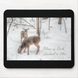 Peace on Earth - Two Deer In Snowy Woods Mouse Mat