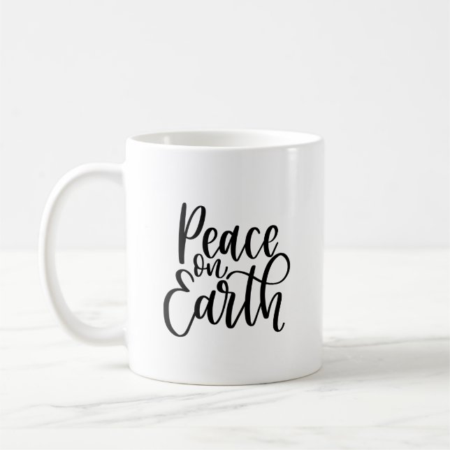 Peace on Earth Typography Christmas Coffee Mug (Left)