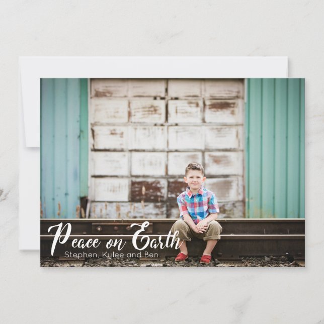 Peace on Earth Typography Photo Christmas Card (Front)