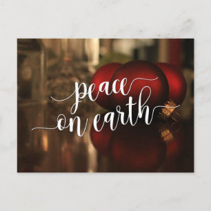 Peace on Earth Typography & Red Ornaments Photo Postcard