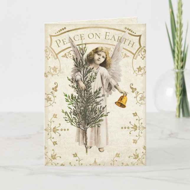 Peace On Earth Vintage Angel Folded Greeting Card (Front)