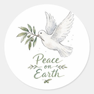 Peace on Earth Watercolor Dove Classic Round Sticker