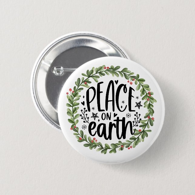 Peace on Earth Watercolor Wreath 6 Cm Round Badge (Front & Back)