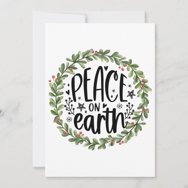 Peace on Earth Watercolor Wreath Holiday Card (Front)