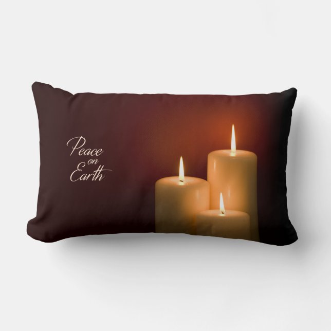 Peace on Earth White Christmas Candles Lumbar Cushion (Front)