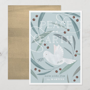 Peace on Earth White Dove Blue Christmas Card