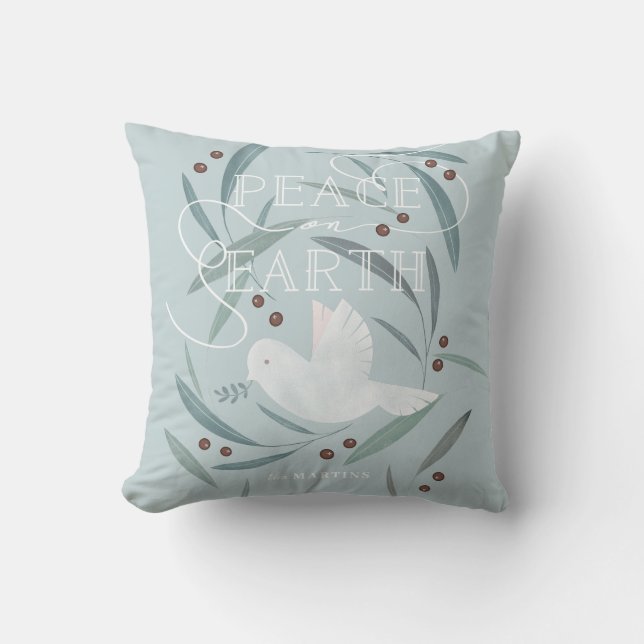 Peace on Earth White Dove Blue Holiday Cushion (Front)
