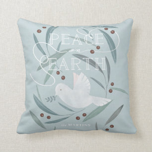 Peace on Earth White Dove Blue Holiday Cushion
