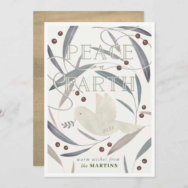 Peace on Earth White Dove Cream Christmas Card (Front/Back)