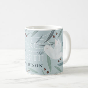 Peace on Earth White Dove Light Blue Holiday Coffee Mug