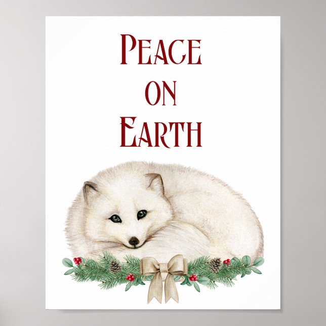 Peace on Earth White Fox Holiday Poster (Front)