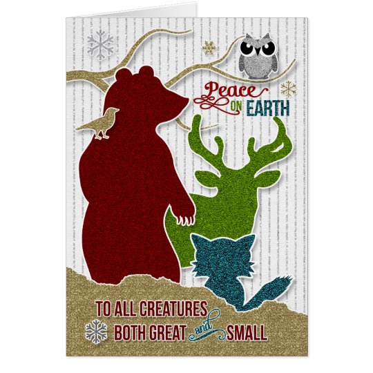 Peace on Earth with Glitter Style Woodland Animals Card