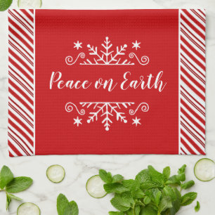 Peace on earth with snowflake and candy cane borde tea towel