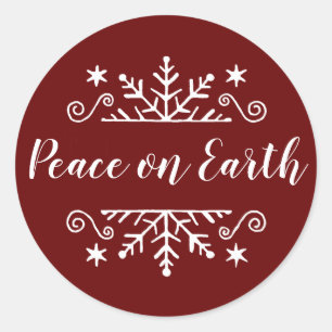 Peace on earth with snowflake classic round sticker