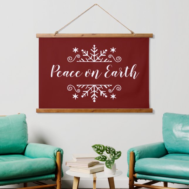 Peace on earth with snowflake   hanging tapestry (Living Room)