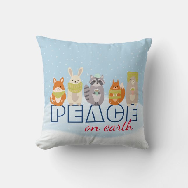 Peace on Earth Woodland Animals Cushion (Front)