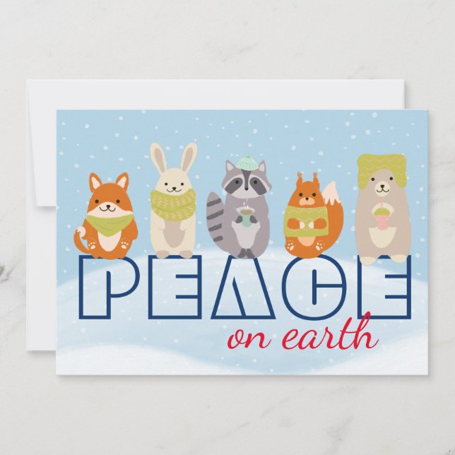 Peace on Earth Woodland Animals Flat Holiday Card (Front)