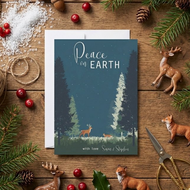 Peace on Earth Woodland Evergreen Forest  Holiday Card (Creator Uploaded)