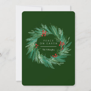 Peace on Earth Wreath Christmas Holiday Flat Card