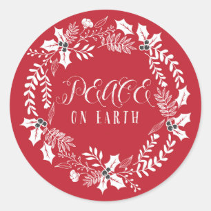 Peace on Earth Wreath Holiday Classic Round Sticker