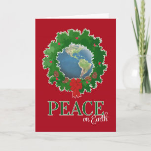 Peace on Earth Wreath with globe Holiday Card