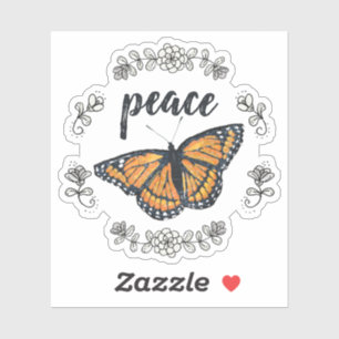 Peace Orange Butterfly and Flower Wreath