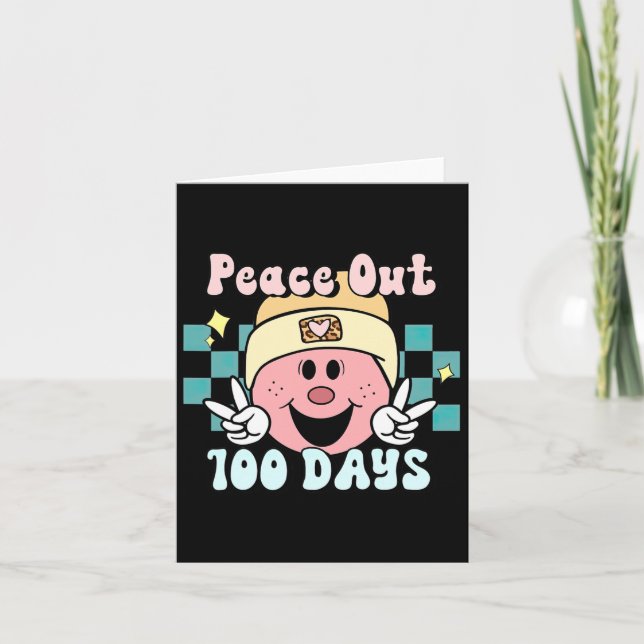 Peace Out 100 Days Of School Smile Face Retro Groo Card (Front)