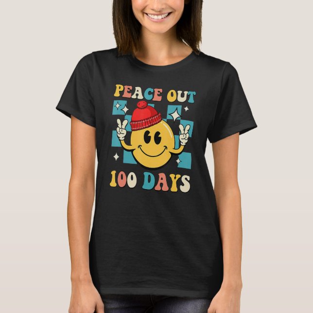 Peace Out 100 Days Of School Smile Face Retro Groo T-Shirt (Front)