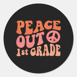 Peace Out 1st Grade Funny Retro 70's Last Day Of 1 Classic Round Sticker