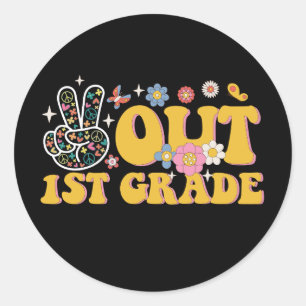 Peace Out 1st Grade Groovy Last Day Of School Classic Round Sticker