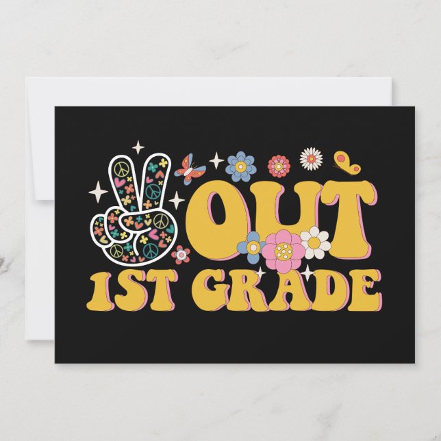 Peace Out 1st Grade Groovy Last Day Of School Invitation (Front)