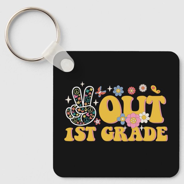 Peace Out 1st Grade Groovy Last Day Of School Key Ring (Front)
