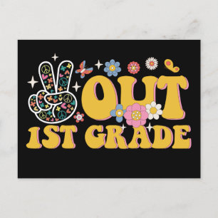 Peace Out 1st Grade Groovy Last Day Of School Postcard