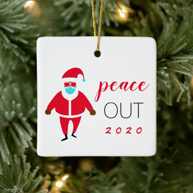 Peace Out 2020 Black Santa Funny Personalised Ceramic Ornament (Tree)