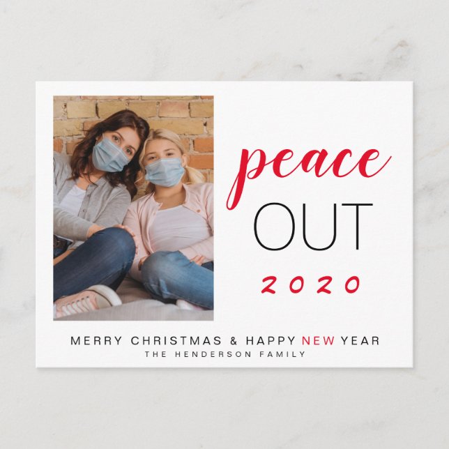 Peace Out 2020 Family Photo Christmas New Year Holiday Postcard (Front)