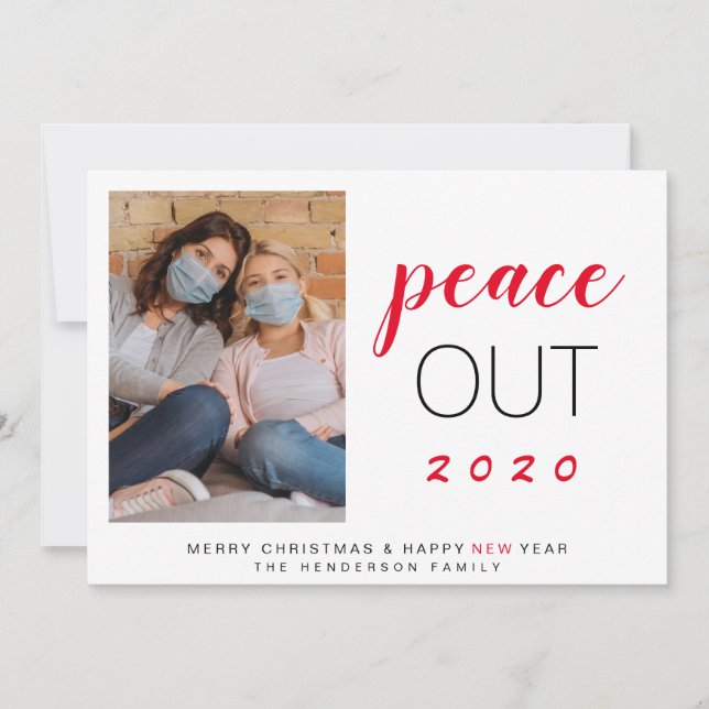 Peace Out 2020 Photo Happy New Year Christmas Holiday Card (Front)