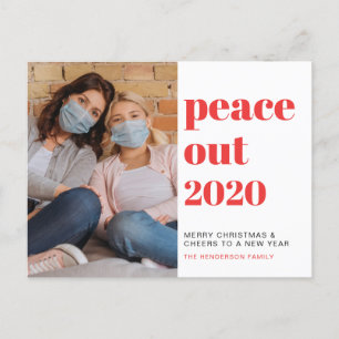 Peace Out 2020 Photo Red Christmas New Year Holiday Postcard