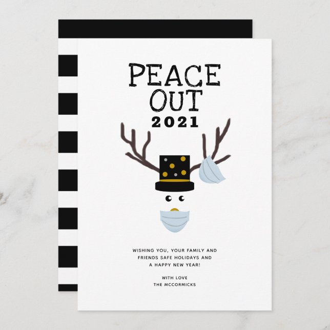 Peace Out 2021 Funny New Years Face Mask Reindeer Holiday Card (Front/Back)