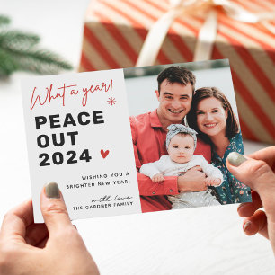 Peace Out 2021 Minimalist Happy New Year Photo Holiday Card
