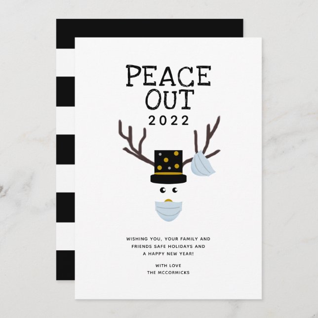 Peace Out 2022 Funny New Years Face Mask Reindeer Holiday Card (Front/Back)