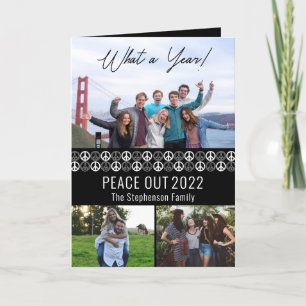 Peace Out 2022 What A Year 3 Photo Collage - Black Holiday Card