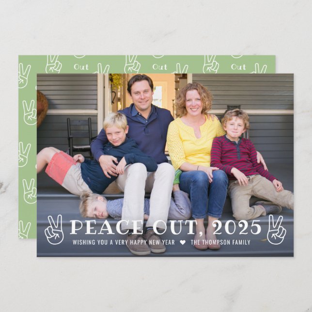 Peace Out 2023 Green Happy New Year Funny Photo Holiday Card (Front/Back)