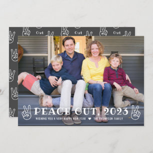 Peace Out 2023 Grey Happy New Year Funny Photo Holiday Card