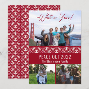 Peace Out 2023 What A Year 3 Photo Collage - Red  Holiday Card