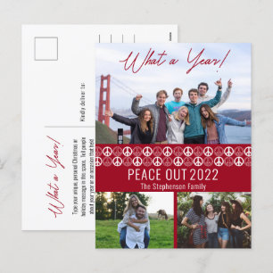 Peace Out 2023 What A Year 3 Photo Collage - Red Holiday Postcard