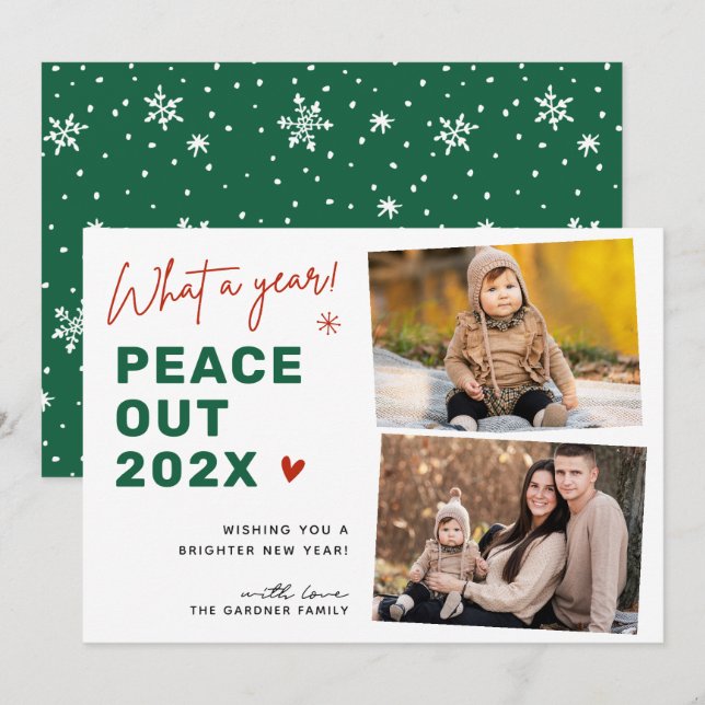 Peace Out 2024 Merry Christmas 2 Photo Holiday Card (Front/Back)