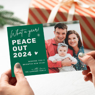 Peace Out 2024 Modern Layout Happy New Year Photo Holiday Card